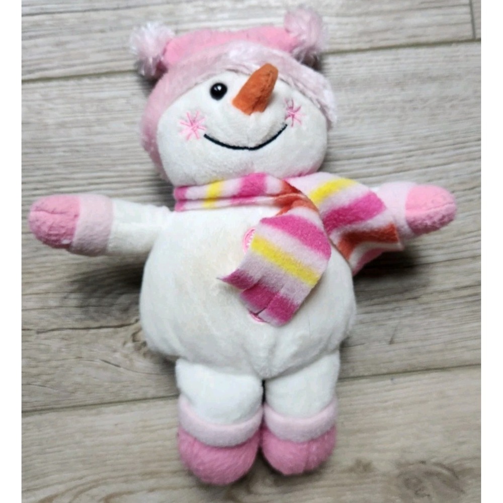Walmart Snowman Pink White Plush Stuffed Animal Hat Striped Scarf